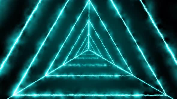 Cyan Color Glowing Fire Triangle Tunnel Animated Background