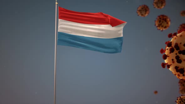 Luxembourg  Flag With Corona Virus Attack 4K