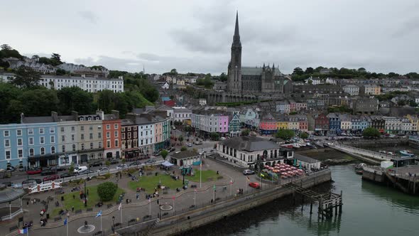 Cobh town Ireland rising  drone aerial view