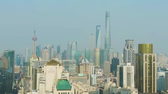 Shanghai Cityscape at Clear Day. Huangpu and Lujiazui. China. Aerial View