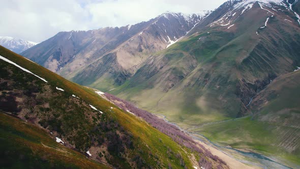 Ascending View of Dariali Gorge in the Caucasus Mountains Georgia