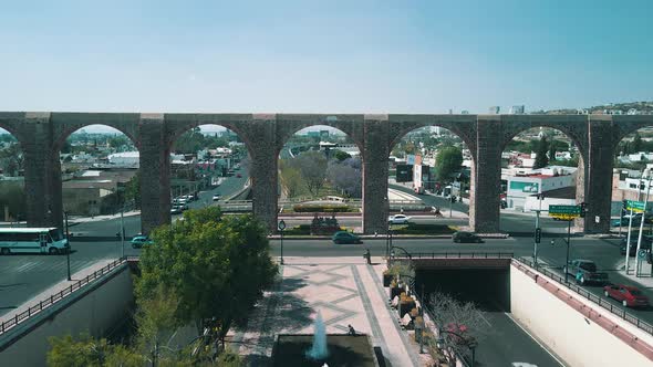 Drone view passing through Queretaro acrhes