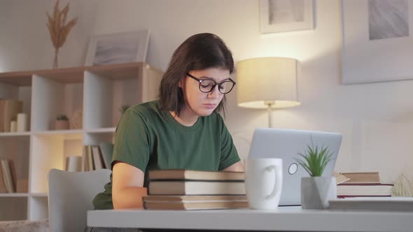 Work Fatigue Exhausted Student Woman Laptop Home