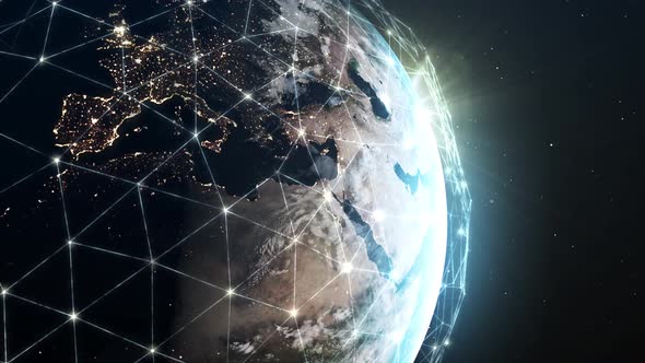 Global network of interconnecting lines and dots, visualizing the exchange of digital data.