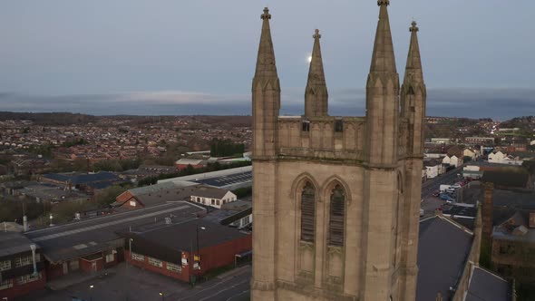 Aerial view of St Jame's church in the midlands, Christian, Roman catholic religious orthodox buildi