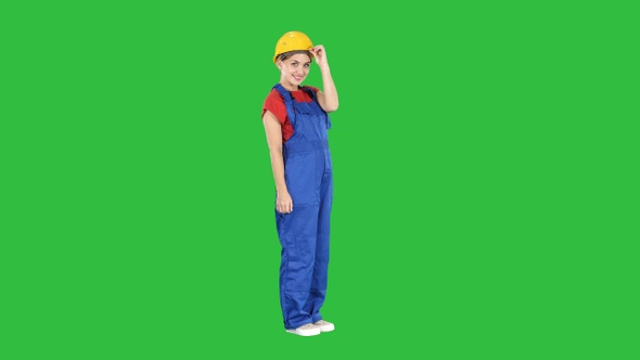 Confident construction worker greet Say hello on a Green