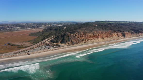 panoramic aerial of gorgeous seascape in Torrey Pines State beach, San Diego, California USA