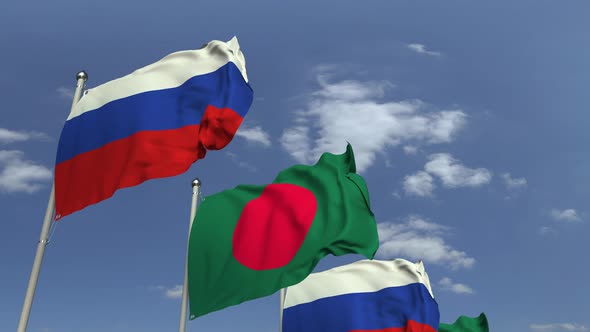 Flags of Bangladesh and Russia at International Meeting