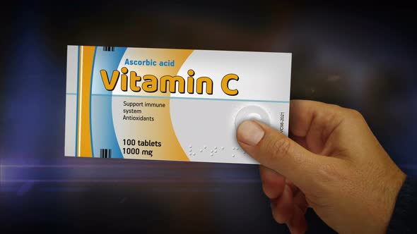Vitamin C box in hand abstract concept rendering