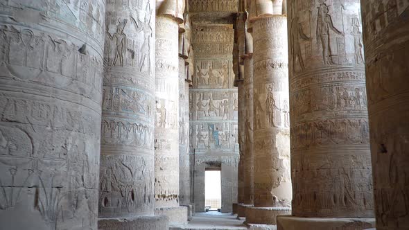 Interior of Dendera Temple or Temple of Hathor Egypt. 