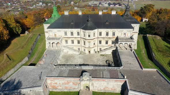 Aerial View of Haunted Castle of Pidhirtsi, Ukraine