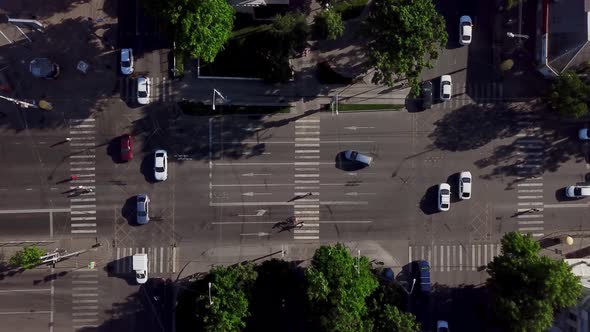 Drone's Eye View - Aerial View of Busy Crosswalk Intersection