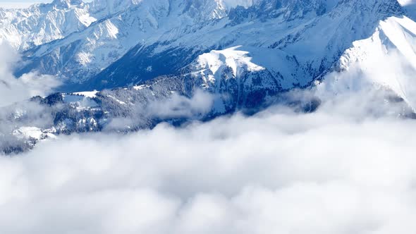 View Above Clouds of Alps Mountains and Mont Blanc Massif