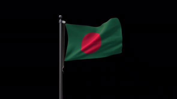 Bangladesh Flag On Flagpole With Alpha Channel  4K