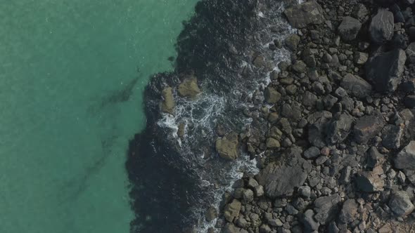 Aerial view of Zennor Cove, Cornwall, United Kingdom.