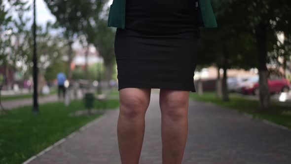 Pedestal Shot Happy Overweight Woman Standing on City Street Dancing in Slow Motion