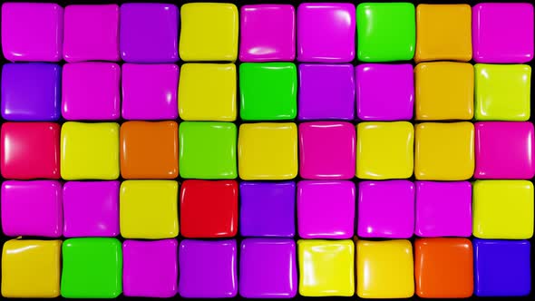 3D animation pulsating colorful elastic cubes. Jelly cubes warping. Multi colored soft cubes