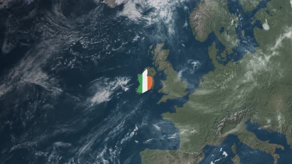 4K Globe Map of Ireland with a flag (Highlighted)