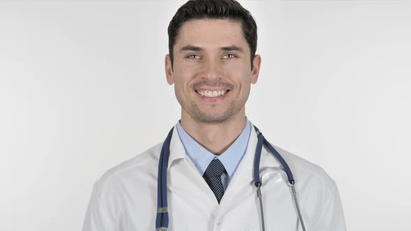 Portrait of Smiling Doctor on White Background