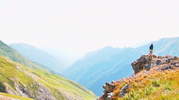 Hiker Steap Off Mountains Viewpoint