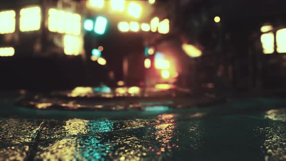 Neon Bokeh Lights at Rainy Night