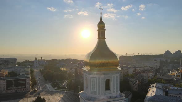 St. Sophia Church in the Morning at Dawn. Kyiv. Ukraine. Aerial View