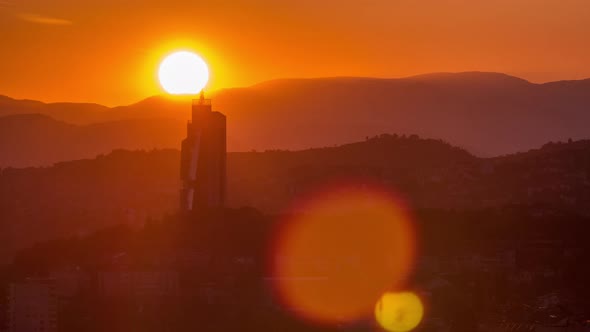 Sunset view of Sarajevo from most popular panoramic spot in Sarajevo timelapse.