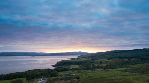 HYPERLAPSE AERIAL shot travelling up the Sound of Mull, Scotland