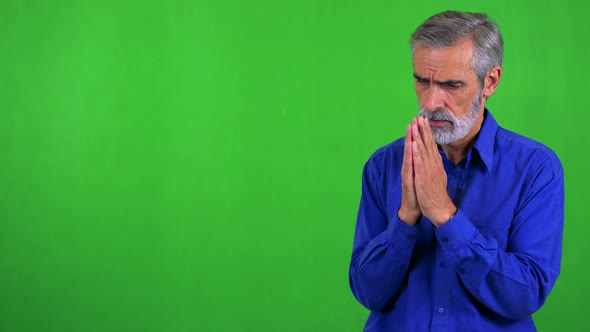 Old Senior Man Prays - Green Screen - Studio