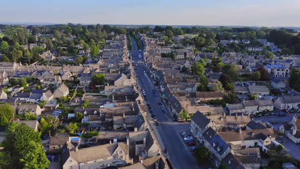 UK Housing Market, Aerial Drone View of Houses in Village of Burford in Cotswolds, England, a Popula