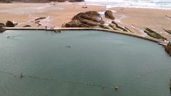 Natural sea pool in the village of Bude in Cornwall, England. The pool fills with water from the sea