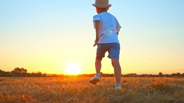 Baby Boy Runs an Agricultural Field in Village