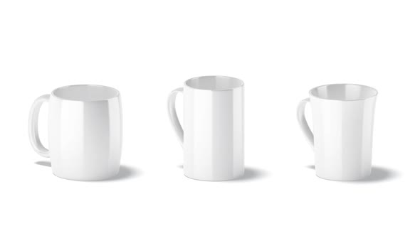 Blank white ceramic mug set, looped rotation