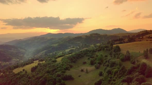 Aerial View of the Endless Lush Pastures of the Carpathian Expanses and Agricultural Land