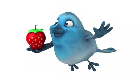 Fun 3D cartoon animation of a blue bird with alpha