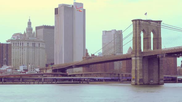 This is a time lapse of the Brooklyn Bridge taken from the east river in Brooklyn. It is facing the