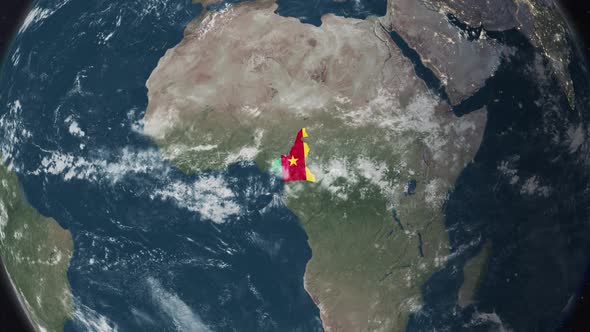 Globe Map of Cameroon with a flag (Highlighted)