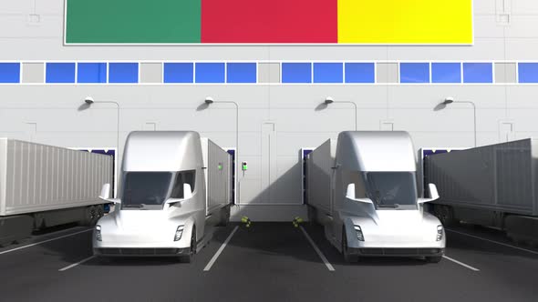 Trucks at Warehouse Loading Dock with Flag of CAMEROON alt