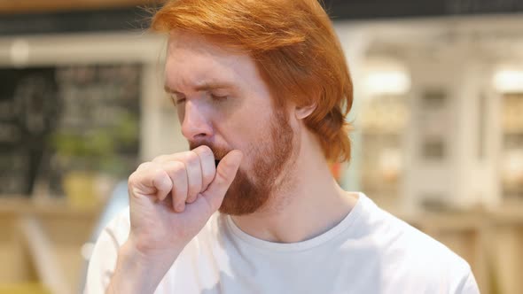 Portrait of  Redhead Beard Man Coughing, Throat Infection