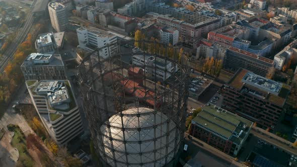 Old Abandoned Gasometer Berlin Germany From Aerial Perspective