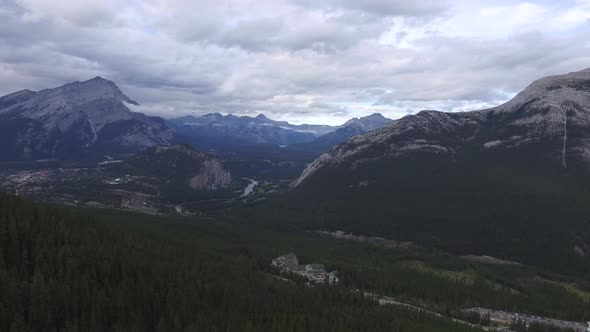 Valley and mountains on a cloudy day