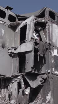 Vertical Video of a House Destroyed By the War in Ukraine