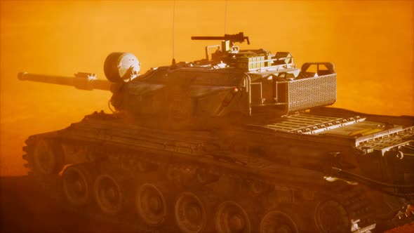 World War II Tank in Desert in Sand Storm