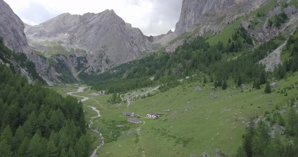 Aerial drone view of hiking in the mountains.