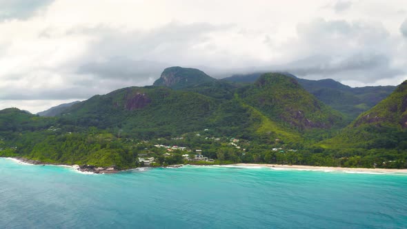 Flying Above Grand Anse Beach at the Mahe Island Seychelles