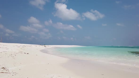 Aerial sky of marine island beach voyage by blue lagoon with white sand background of a dayout near 