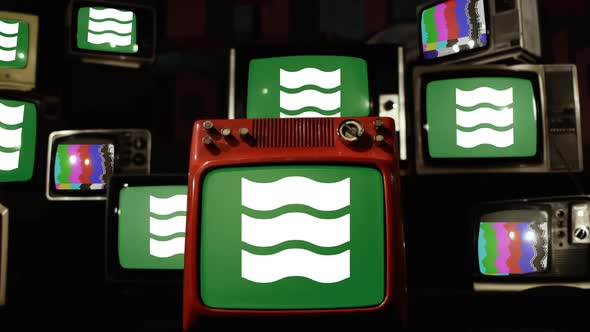 Flag of Hiroshima City, Japan, and Retro TVs.