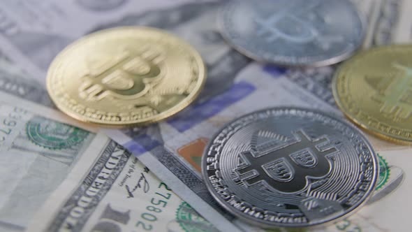 Bitcoin Coins Lie on Dollars