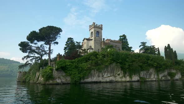 An island with a castle in an Italian lake.