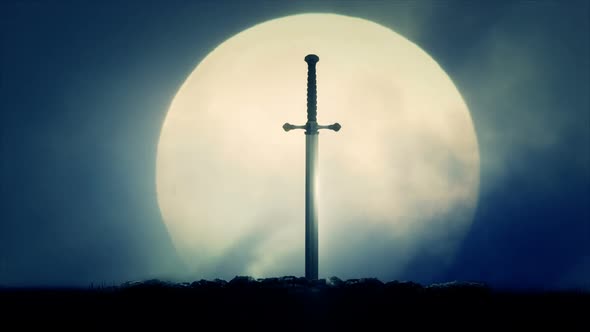 Sword Excalibur On A Full Moon Background